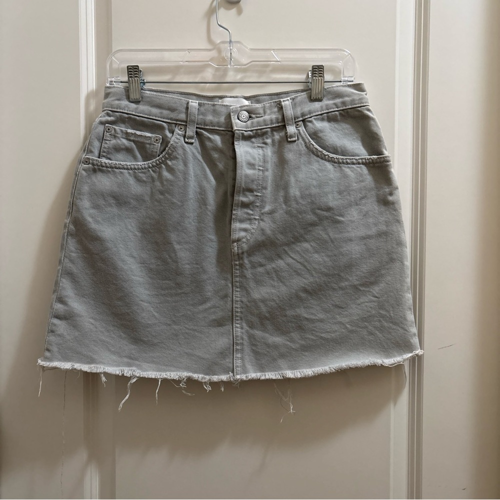 Boyish The Corey Raw Hem Denim Mini Skirt in Ashes & Diamonds Wash 28 Button Fly - Picture 2 of 8